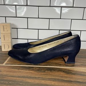 Salvatore Ferragamo Slip On Pumps Navy Shimmer Suede Womens Size 7.5 4A (AAAA)